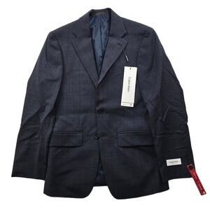 Calvin Klein Slim Fit Suit Jacket Mens 36S 36 Navy Plaid Wool Blazer $450 NEW